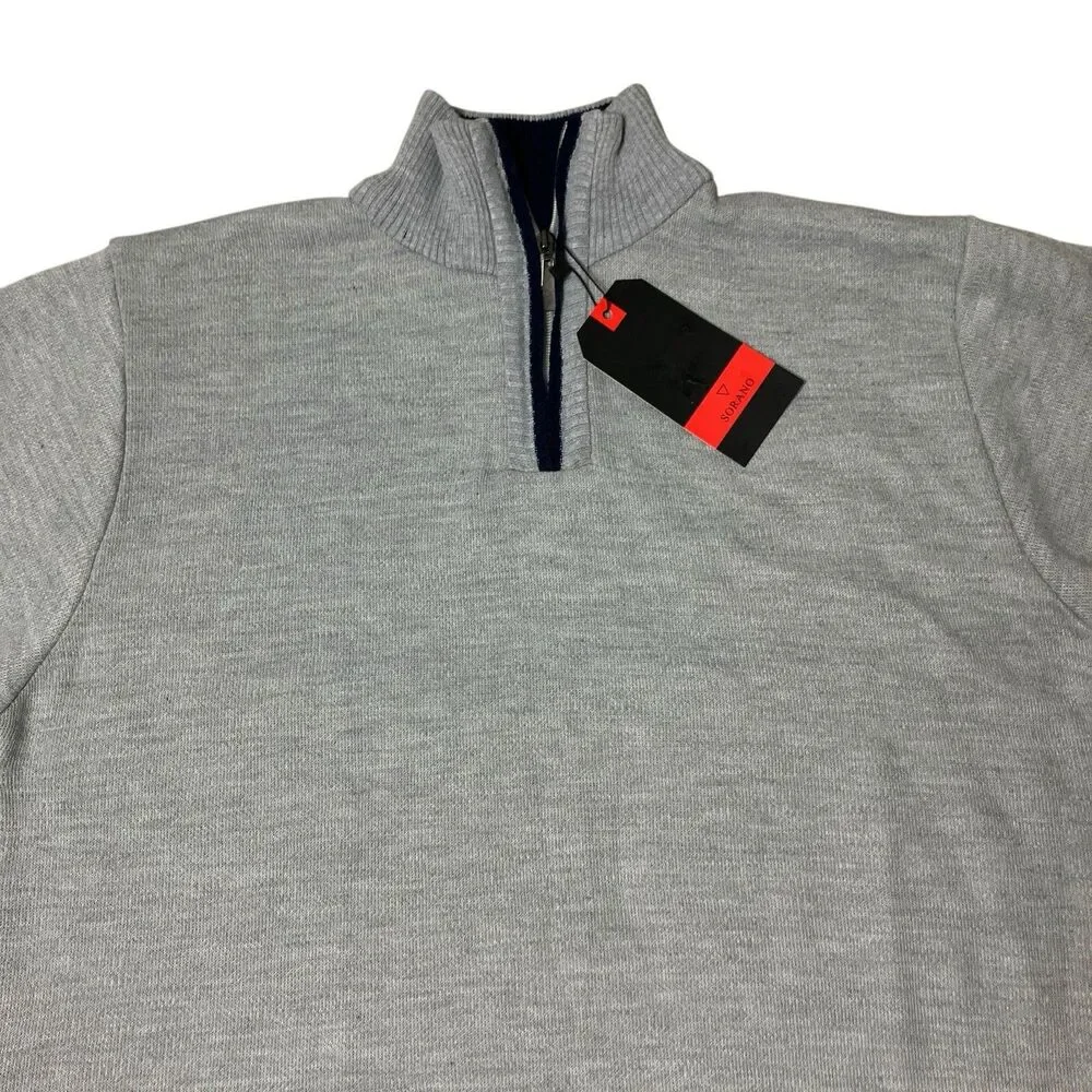 Sorano Quarter Zip Sweater Men L Gray Knit Pullover Minimalist Preppy Streetwear